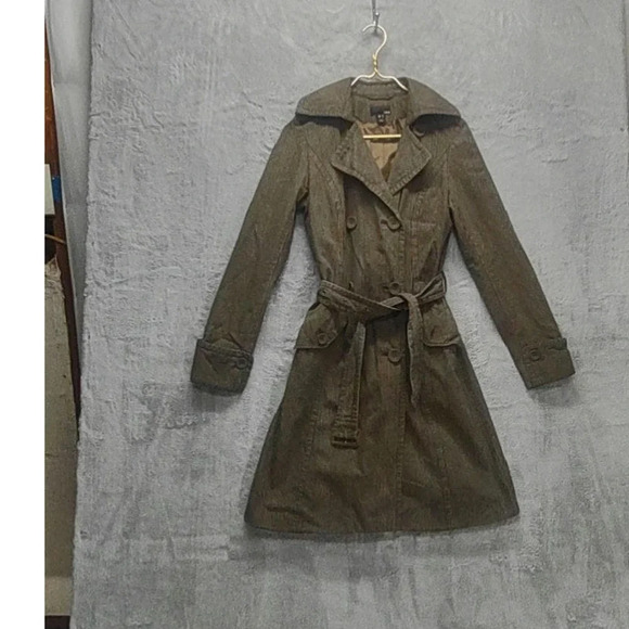 H&M Plaid Y2K Double Breasted Plaid Belt Tie And Pockets Trench Coat - Picture 3 of 16